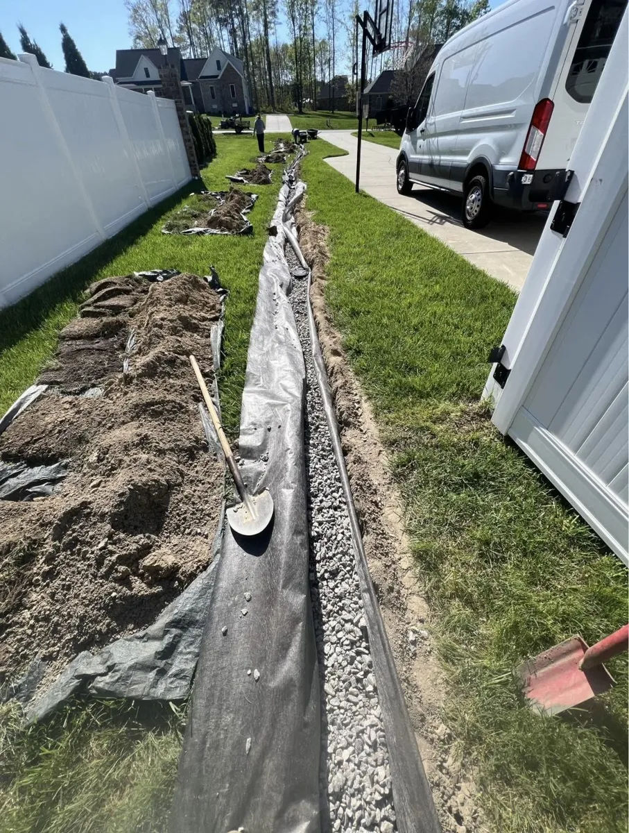 Completed French drain system in a Maryland property
